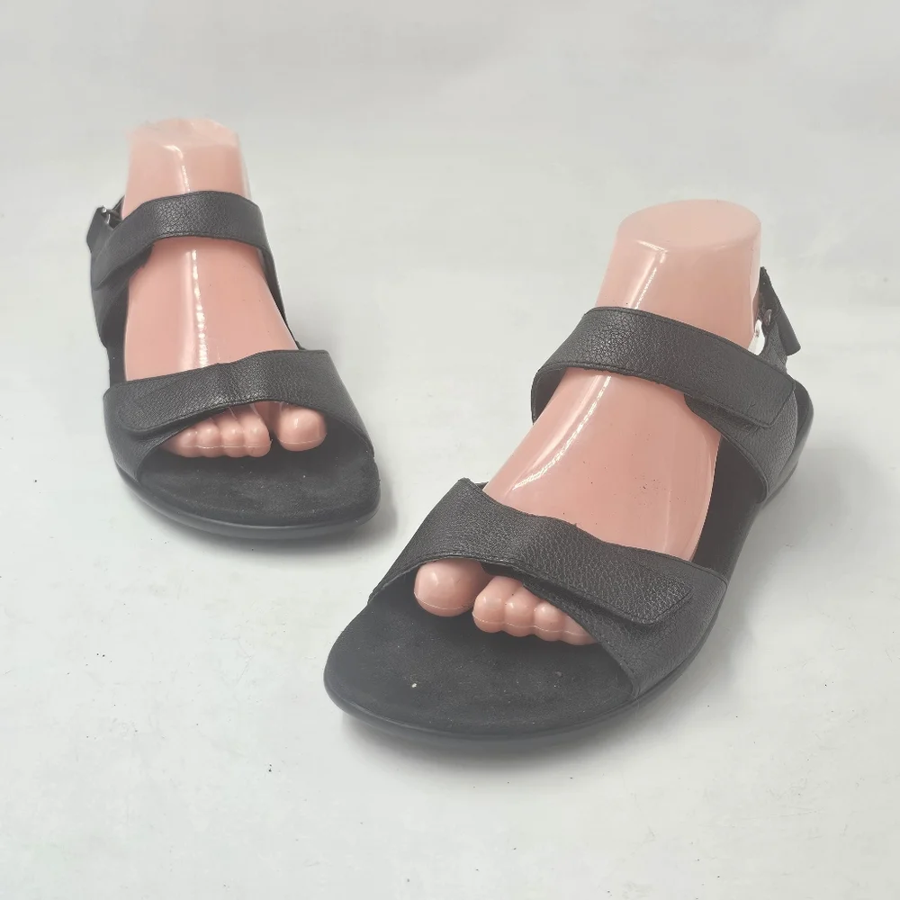 Easy Spirit Hartwell Black Leather Adjustable Comfort Sandals Wedge Size 9.5